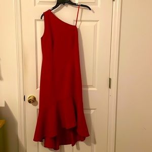 Red, one shoulder dress